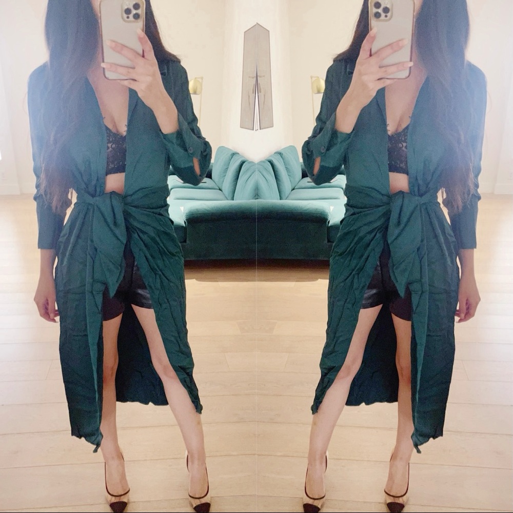 Zara Satin Green Kimono Dress - Picture 3 of 3